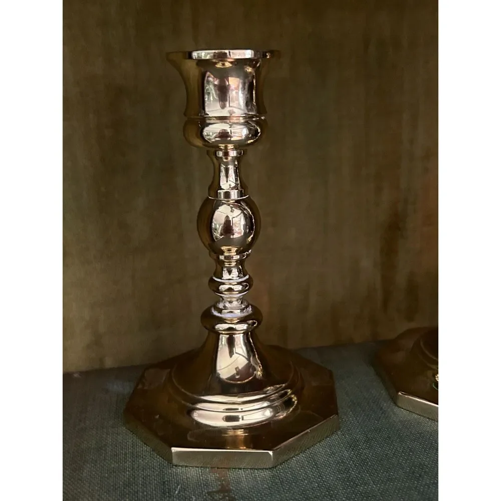 Pair Vintage Brass Candlestick Holders – 5″ Mid-Century Taper Stands - Picture 3 of 5